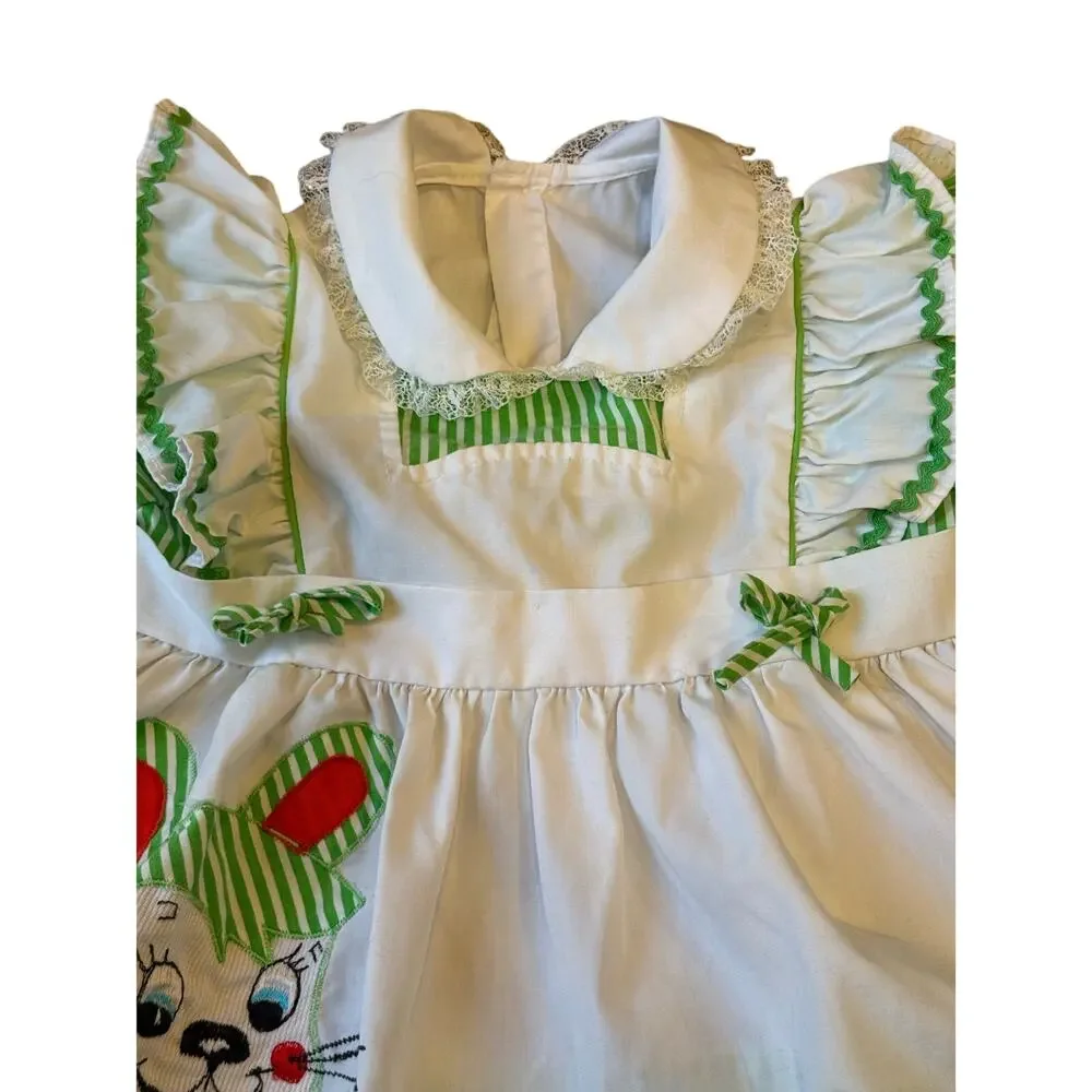 Vintage 50s  Bunny Mouse Cartoon Dress striped Puff Sleeve Peter Pan Collar 12M